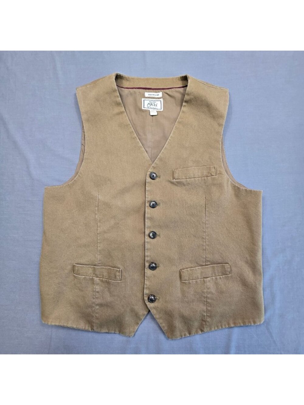 JoS A Bank Mens Large Vest Khaki Tailored Fit Adjustable Back Button Closure
